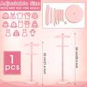 Bucherry 1 Pack Baby Clothes Display Stand Wooden Baby Shower Centerpiece Adjustable Height Circle Shaped Dress Hanger Doll Dress Outfit Stand Rack Hand Assembled Hangers Display Set (Pink Color)