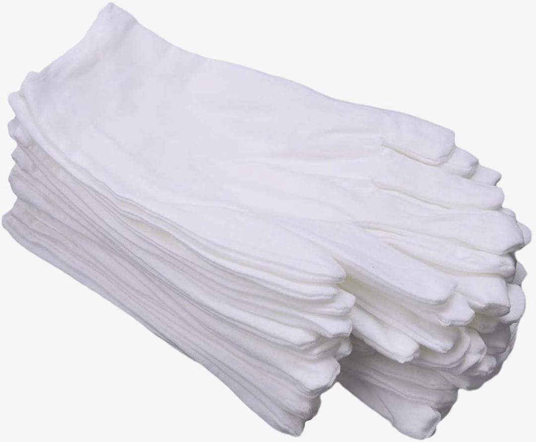 White Soft Cotton Gloves,Large Size for Work/Lining Glove,Coin Jewelry Silver Inspection Gloves(12 Pairs)