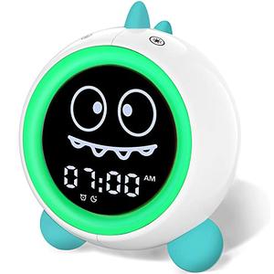 Kids Alarm Clock, Toddler Sleep Training Clock with Night Lights, Sound Machine, Time to Wake Dinosaur Alarm Clock for Children, Gift Ideas for Kids Toddler Boy Girl (Green)