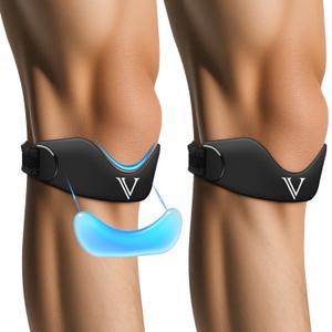 Silicone Patellar Tendon Support Strap 2-Pack, Knee Brace for Women Men, Adjustable Non-Slip Patella Band Support (Black)