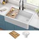 KRAUS Bellucci 33” Workstation Drop In Retrofit Farmhouse Single Bowl Granite Kitchen Sink in White with Accessories