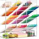 BEYGORM Acrylic Vertical Marker Organizer for 150 Markers with 13 Compartments, Clear Angled Pen & Pencil Holder, Large Desk Stationery & Art Supply Storage for Office & School (10.2 x 9.8 x 4 Inch)