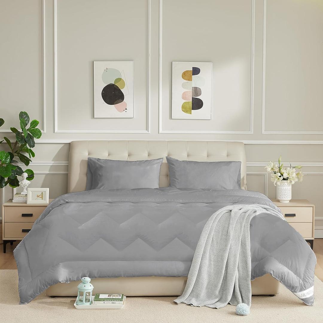 Twin Size Duvet Insert 100% Cotton Down Alternative Comforter Dark Gray Quilted Fluffy Duvet Insert Lightweight All Season with 4 Corner Tabs Breathable Soft