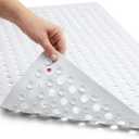 Patented Bath Tub Shower Mat, Machine Washable Bathtub Floor Liner Mats, Suction Cups and Drain Holes to Keep Tubs Clean, Soft on Feet, Bathroom Essentials, 35x16 Inch, White