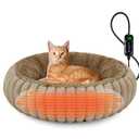 INVENHO Heated Cat Beds for Indoor Cats and Small Dogs, 20" Cozy Donut Heated Pet Bed with Timer & Temp Adjustable, Removable Waterproof Electric Warming Bed for Indoor Cat
