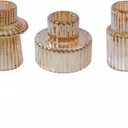 Double Sided Vintage Ribbed Taper Glass Candle Holders,Tea Candle Holder for Table Centerpieces, Wedding Decorations and Dinner Parties (Gold, 3 PCS)