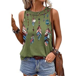 SHEWIN Womens Summer Tops Lightweight Loose Fit Round Neck Sleeveless Tank Top Soft Cute Spring Tops for Women Green X-Large