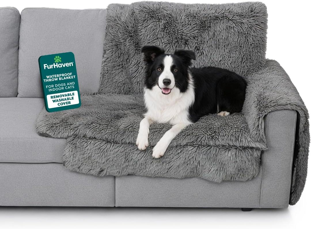 Furhaven Corner Cushion Seat Cover for Dogs & Cats, Washable, For Couches, Sectional Sofas, & L Shaped Couches - Snuggle Spot Shaggy Long Faux Fur Corner Throw - Gray, One Size (Grey)