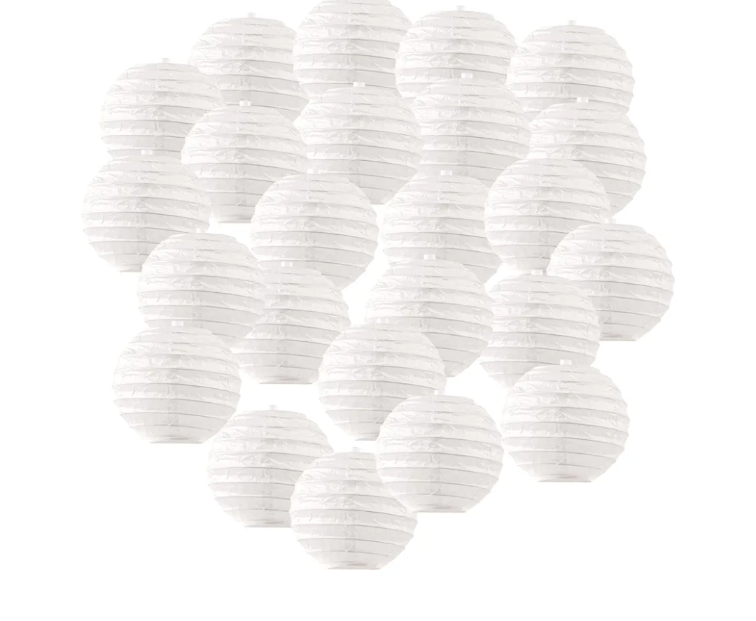 6" White Round Paper Lanterns, JRing 24pcs White Chinese Japanese Mini Paper Ball Lanterns for Weddings, Parties & Home Decor (24Pack)