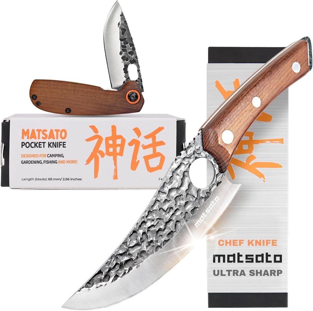 Chef & Pocket Knife Set, Japanese Steel Knife Set Folding and Kitchen knives pocket knife And Chef Knife