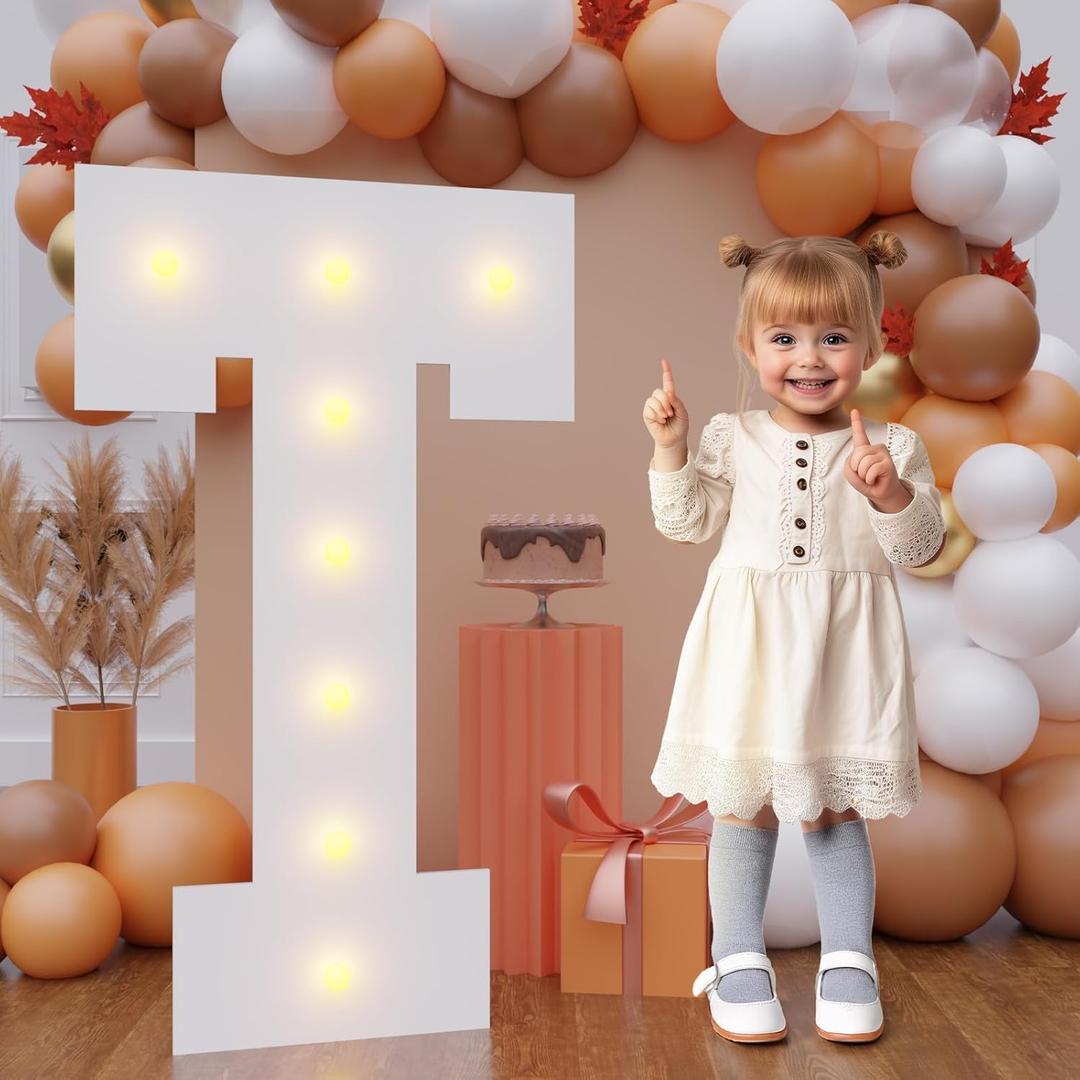 Bugame 3FT Marquee Letter T, Large Light Up Letter for Birthday Wedding Backdrop, Warm Light 3 Feet Tall for Baby Shower Party Proposal Decoration Decor