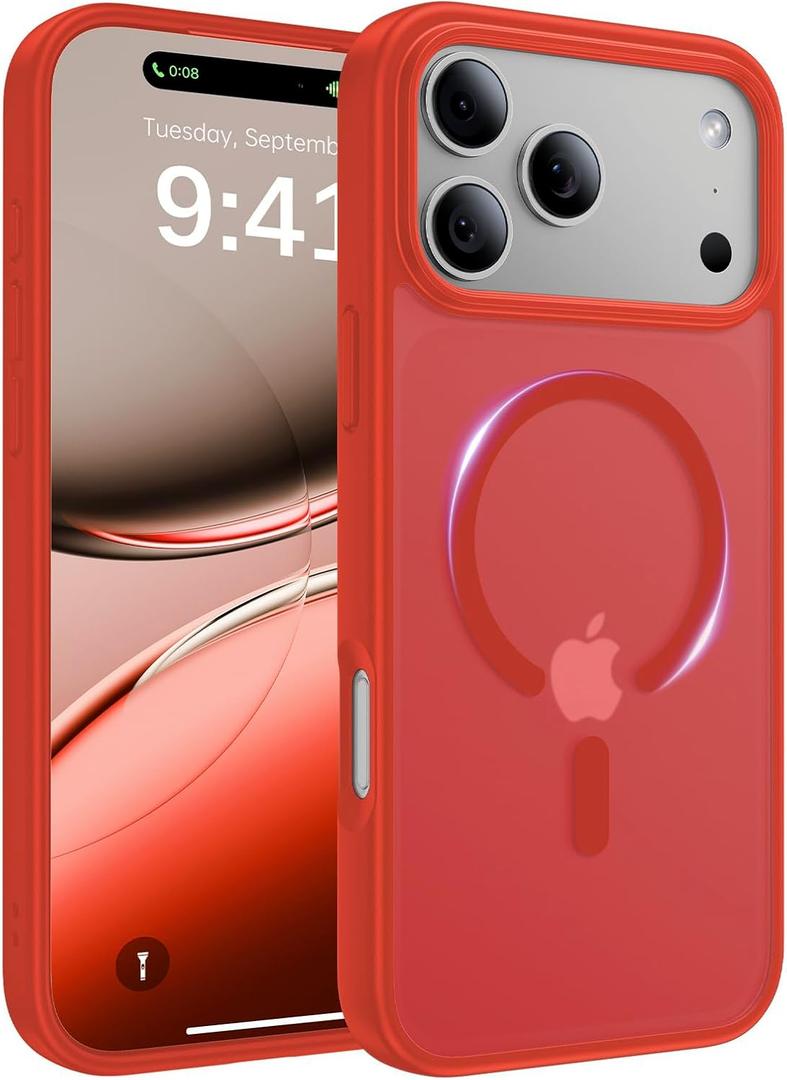 Magnetic for iPhone 17 Pro Max Case, [Anti-Slip] [Military-Grade Drop Protection] [Camera Protection] Skin-Friendly Slim Matte Shockproof Protective Case for iPhone 17 Pro Max, Red