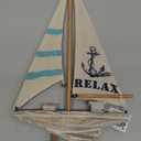 CoTa Global Aquarius Sailboat Decor - Large Handmade Wooden Boat Decor Cute Beach Style Model Sail Boat Decorations, Nautical Themed Table Top Decor