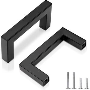 76mm (3") Center to Center Matte Black Stainless Steel Cabinet Handles 10 Pack - Kitchen Drawer Pulls & Dresser Knobs, Durable Cabinet Hardware