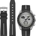 Bands for Moonswatch Watch,Curved No Gap Rubber Strap Compatible with Omega X Swatch Moonswatch Speedmaster/Rolex/SEIKO 20mm Watch,Swatch Omega Moonswatch Speedmaster Watch Replacement Band Men Women (Black white line)