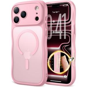 for iPhone 17 Pro Max Case for Women Girls,【Compatible with MagSafe】,【Camera Control】,【Full Camera Protection】, Cute Wave Magnetic Phone Case for iPhone 17 Pro Max,Light Pink