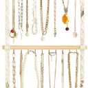Dahey Hanging Jewelry Organizer Macrame Necklace Holder with 30 Hooks Wall Mounted Jewelry Hanger Over Door Necklace Rack with Tassel for Necklace Bracelet Earring Headband Bow Organizer