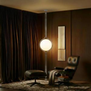 Residence Supply Zuru Floor to Ceiling Lamp - Adjustable 98"-110" Modern Pole Light with LED Bulb - Acrylic Globe Design - UL Certified - Sleek Metal Frame - Living Room & Bedroom Standing Lamp, Silver - 110" x 15.7"