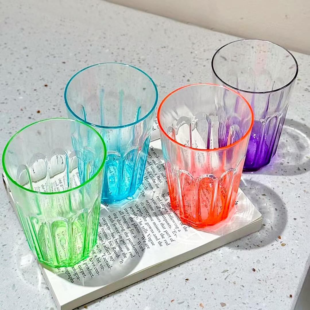 Plastic Drinking Glasses Set of 8, Plastic Cups Reusbale Tumblers for Kitchen Camping, Water Cup Set with Gradient Color, Unbreakable Bathroom Cups, BPA Free, Dishwasher Safe, 15.2oz, 4 Colors,8 Pack