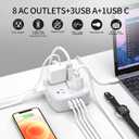 10 Ft Surge Protector Power Strip - YISHU 3 Side Outlet Extender with 8 Widely AC Outlets and 4 USB Ports, 10 Feet Extension Cord with Flat Plug, Wall Mount Desk USB Charging Station, ETL,White
