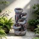 19.9" H Water Fountain Outdoor,5-Tiers Cascading Stacked Stone Bowl Waterfall Fountain with LED Lights for Garden or Patio Yard Deck Decor
