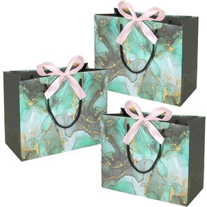 JZTang 3 Pcs Gift Bags 14.4'' x4.8'' x 10'' Reusable Gift Bags with Handles for Baby Shower Bridal Wedding Birthday (3 Pcs Green Pattern)