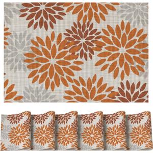 Artoid Mode Floral Vinyl Placemats Set of 6, Heat Resistant Washable Non-Slip Plistic PVC Place Mats for Fall Thanksgiving Party Kitchen Dining Decor, Orange (12" x 18", Rectangular 6 Pcs) Artoid Mode Floral Vinyl Placemats Set of 6, Heat Resistant Washable Non-Slip Plistic PVC Place Mats for Fall Thanksgiving Party Kitchen Dining Decor, Orange (12" x 18", Rectangular 6 Pcs)