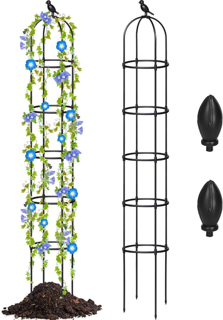 Sadnyy 2 Pack 7 ft Garden Trellis Obelisk for Rose Trellis Climbing Plants Outdoor Rustproof for Pots Tall Tower Plant Support Metal Garden Vines Flower Plants Support Outdoor Indoor (Black)