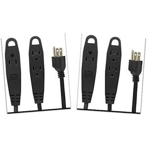 BindMaster 10 Feet Extension Cord/Wire, 3 Prong Grounded, 3 outlets, Heavy Duty, Black (2 Pack)
