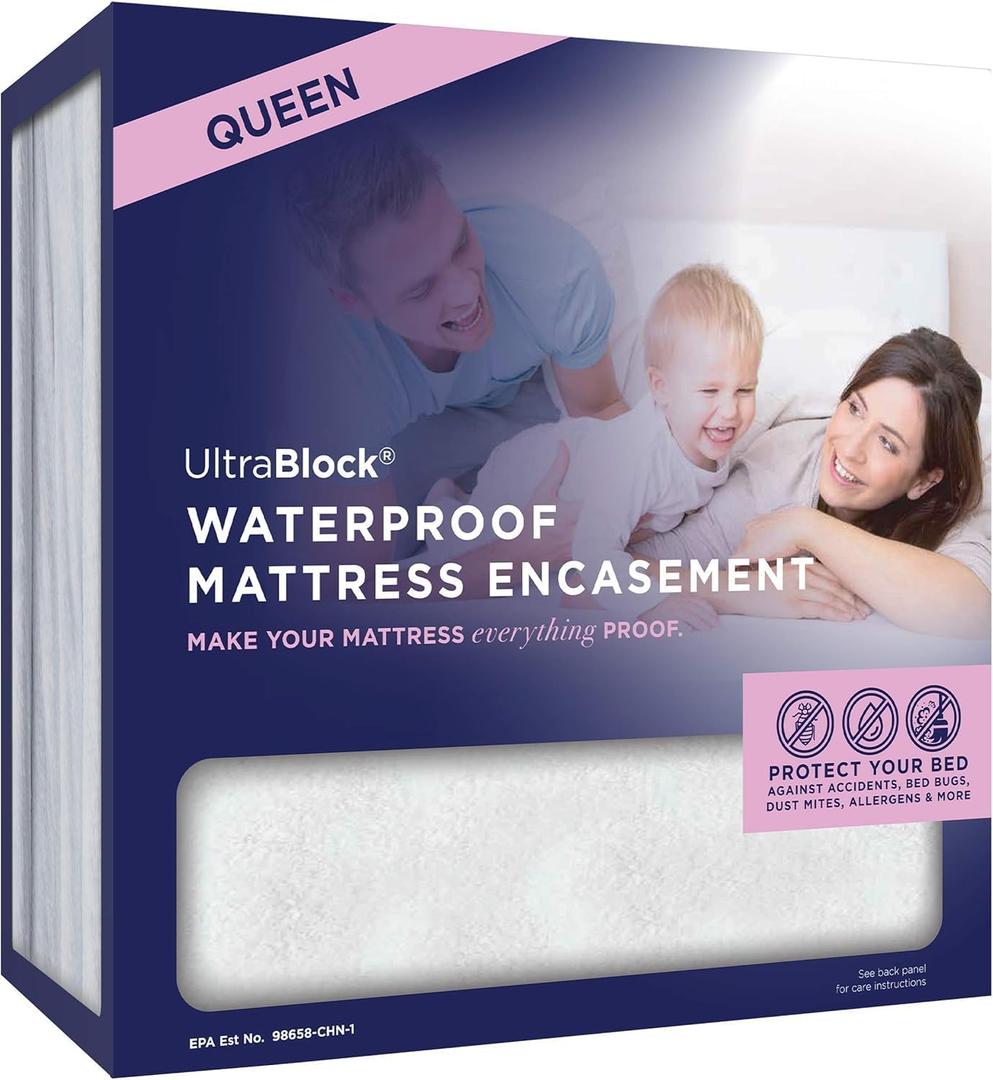 Zippered Premium Queen Mattress Protector  Waterproof, Noiseless & Breathable Bed Cover  Deep Pocket (9"-12"), Hypoallergenic, Vinyl-Free, Dust Mite & Spill Protection, Mattress Encasement