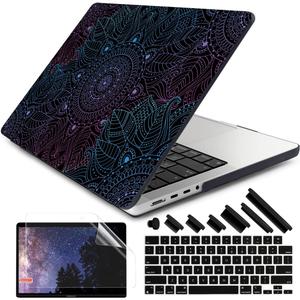 DONGKE for M4 MacBook Pro 16 Inch Case 2024 2023 2021 A3403 A3186 M3 A2991 M2 A2780 M1 A2485 Pro/Max Chip, Plastic Hard Shell Case & Keyboard Cover for Mac Pro 16 with Touch ID, Colorful Mandala