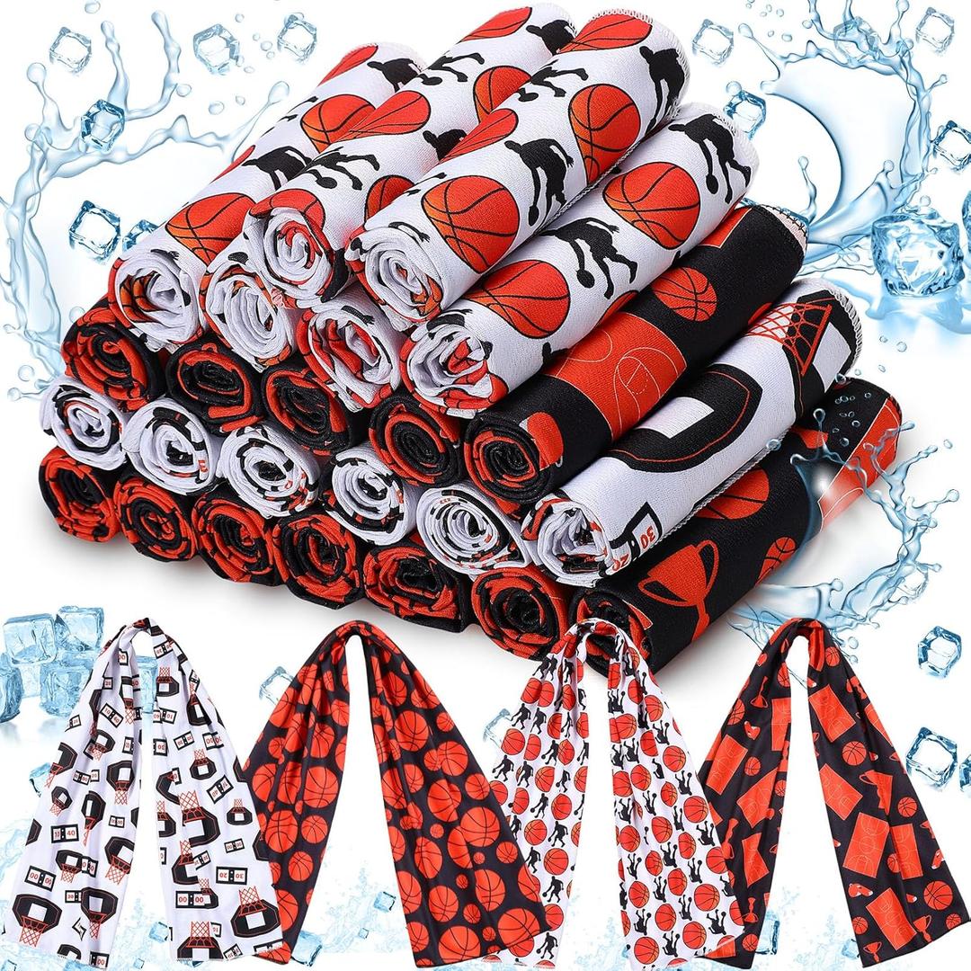 24 Count Basketball Cooling Towel 40 x 12 Inch Breathable Sport Cooling Towel Microfiber Fast Drying Basketball Team Gifts for Athletes Yoga Gym Camping Running