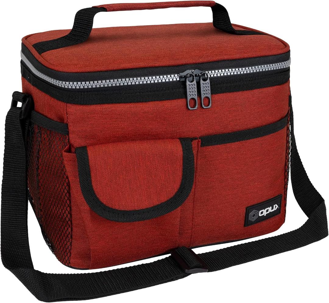 opux Insulated Lunch Box for Men Women Kids, Leakproof Reusable Lunch Bag Cooler for Work School Office, Soft Thermal Lunchbox Tote with Shoulder Strap for Boys Girls Adults, Heather Red, 14 Can/8L