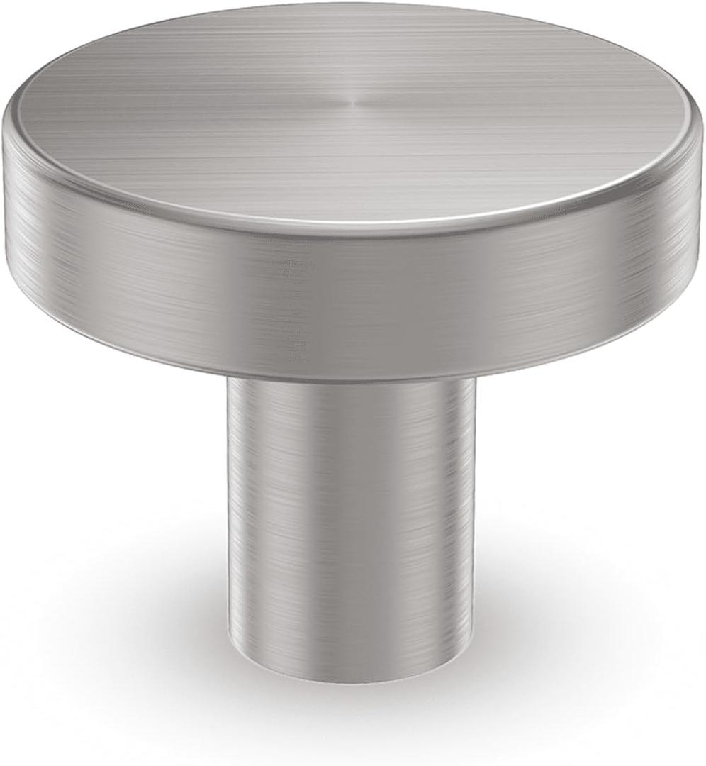 homdiy 25 Pack Brushed Nickel Cabinet Knobs, Round Kitchen Drawer Knobs, Silver Knobs for Cabinets, Metal Handles for Desk Drawers Cupboard (1.18W1.06H, Brushed Satin Nickel)