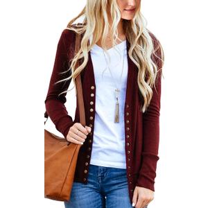 NENONA Women's Long Sleeve Lightweight Summer Cardigans Open Front Button Down Basic Soft Fall Fashion Outwear (Medium, Burgundy)