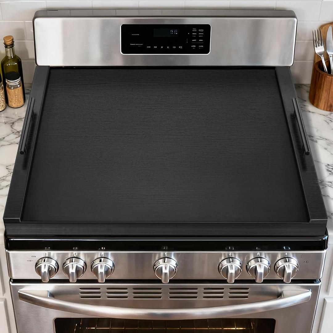 Noodle Board Stove Cover with Handles, Ultra Thick Wood Stove Top Cover Board for Electric/Gas Stove, Counter Space Top Covers Used As Sink Covers & Decorative Tray for Kitchen (Black), 29.5"L x 22"W