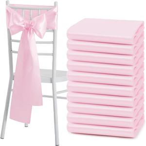 10 Pcs Pink Satin Chair Sashes Bows Universal Chair Cover for Wedding Reception Events Banquets Party, Hotel Event Decorations, 6 x 108 inch (6"x108"-10 Pack)