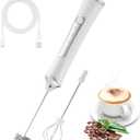 Handheld Electric Milk Frother with 2 Heads, Coffee Whisk Foam Mixer with USB Rechargeable 3 Speeds, Foam Maker Blender for Latte, Cappuccino, Hot Chocolate, Egg (White)