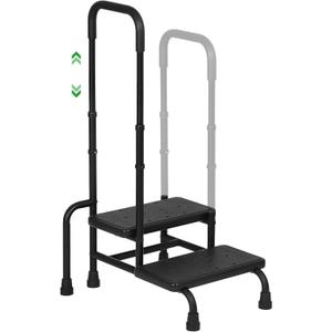 LUCKUP Step Stool with Handle, 2-Step Stools with Adjustable Handrail & Reinforced Leg, Bedside Stair Stool for Adults Elderly Children, Non-Slid Foot Bed Steps for High Beds, Kitchen, Bathtub