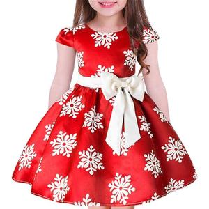 Toddler Baby Girls Christmas Dress Snowflake Print Wedding Formal Birthday Party Dresses with Bowknot Belt, Red 7-8y