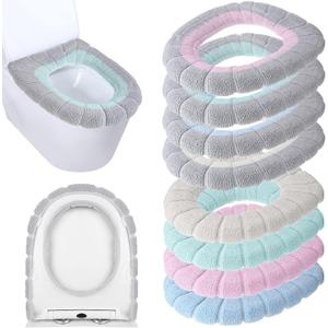 Moukeren 8 Pcs 11.8 Inch Thicker Bathroom Toilet Seat Cover Pads Soft Comfortable Toilet Seat Cushion Cover Stretchable Toilet Seat Warmer Easy Installation Cushioned Lid Covers (Simple Colors)