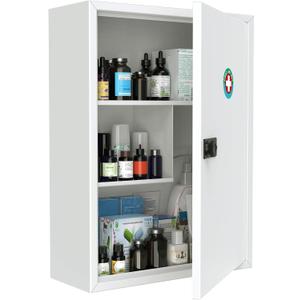 Uniclife Wall Mount Medicine Cabinet with Combination Lock, Locking First Aid Cabinet, Lockable Medical Cabinet, Large Capacity Medicine Organizer, Secure Steel Wall Cabinet Metal Storage Box, White