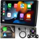 WENMENGDE 10" IPS Full Touch 2+32G Double Din Car Radio Audio Video Stereo Receivers with Wireless CarPlay Android Auto Backup Camera BT Split Screen WiFi SWC PIP DSP GPS Navigation