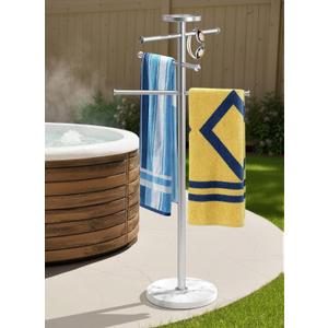 Natural Marble Outdoor Towel Rack with Weighted Base, KES 5-Feet Pool Towel Rack Outdoor for Hot Tub 18/8 Stainless Steel, Adjustable 3 Arms with Storage Tray, Brushed Finish OTR200-2