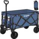Collapsible Folding Wagon Cart 150L, Heavy Duty Garden Cart with All Terrain Wheels,Portable Large Capacity Utility Wagon Cart for Camping Fishing Sports Shopping,Blue