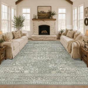 Large 9x12 Area Rugs for Living Room, Vintage Green Washable Rugs