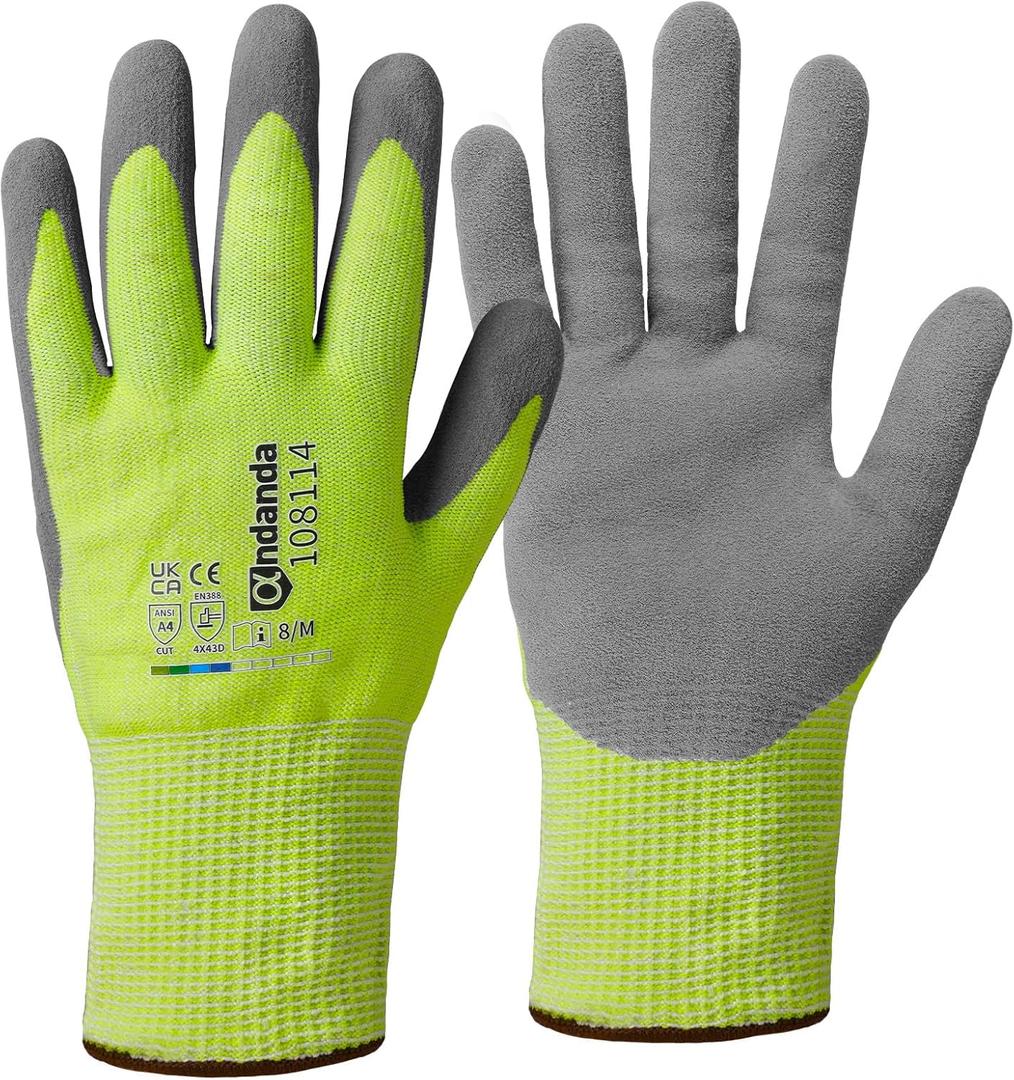 ANDANDA Work Gloves Strong Grip Fluorescein Cut Resistant single dipped Work Gloves (Small)