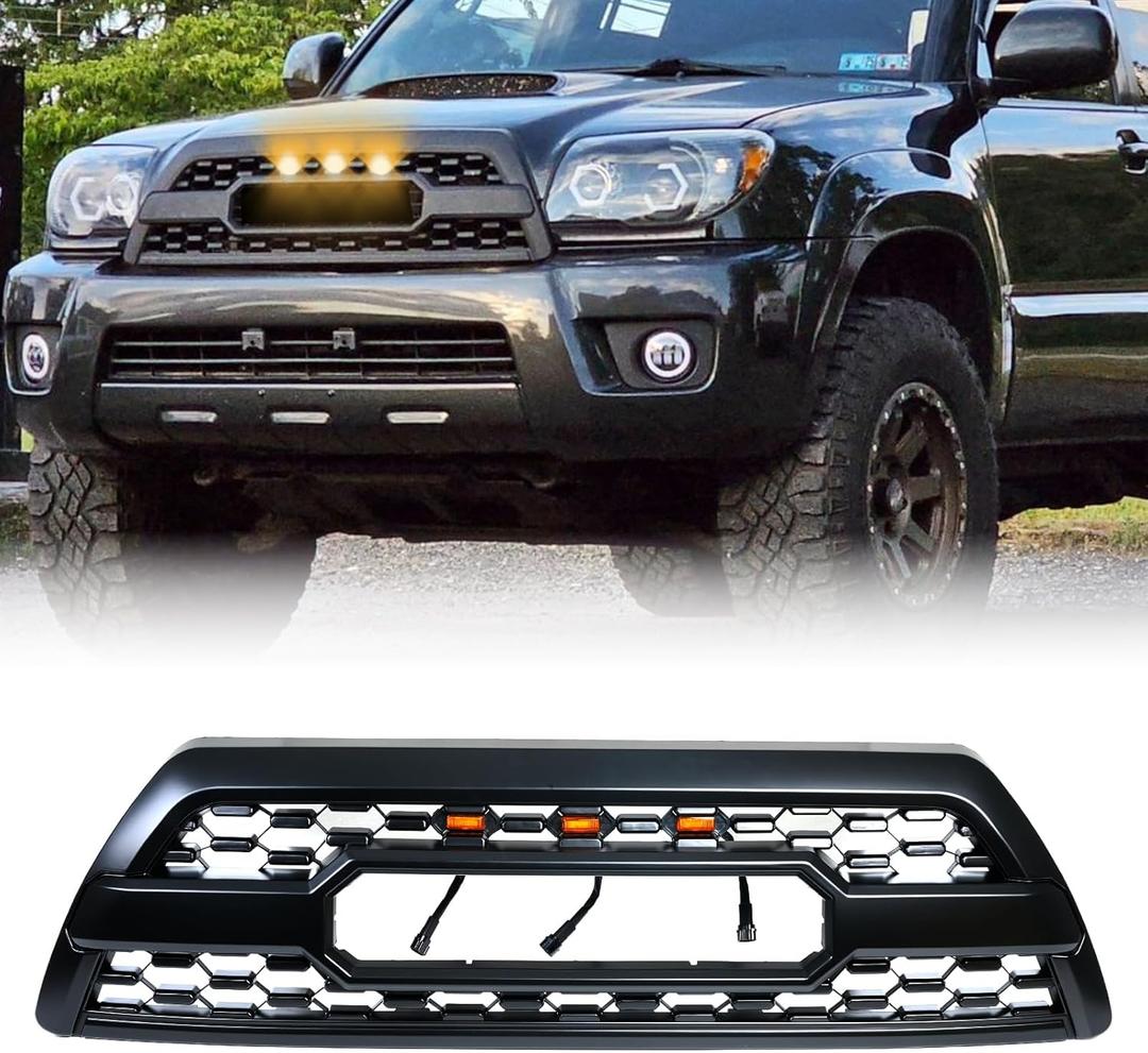Front Grill Compatible With 4Runner 2006-2009 Matte Black Front Bumper Grille With Accessories/Letters/Amber Light Up