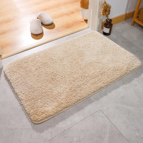 Lukery Bathroom Rugs Microfiber Bath Rugs Machine Washable Bathroom Mat Plush Bath Mats Winter Bathroom Rug Non Slip Washable Kitchen Rugs Door Mat Floor Mats (50x80cm,Beige)