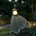 DiliComing Solar Fairy Garden Statue 22 Inch Resin Garden Decor - Large Outdoor Yard Figurine for Patio Lawn, Waterproof Garden Statue Gift for Women, 14x11x22.5 Inch
